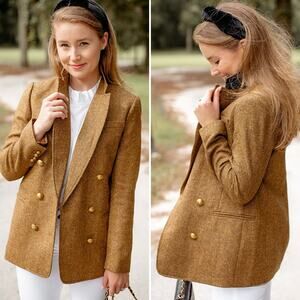 J.Crew Bristol Double Breasted Wool Herringbone Blazer Jacket Brown Size 4